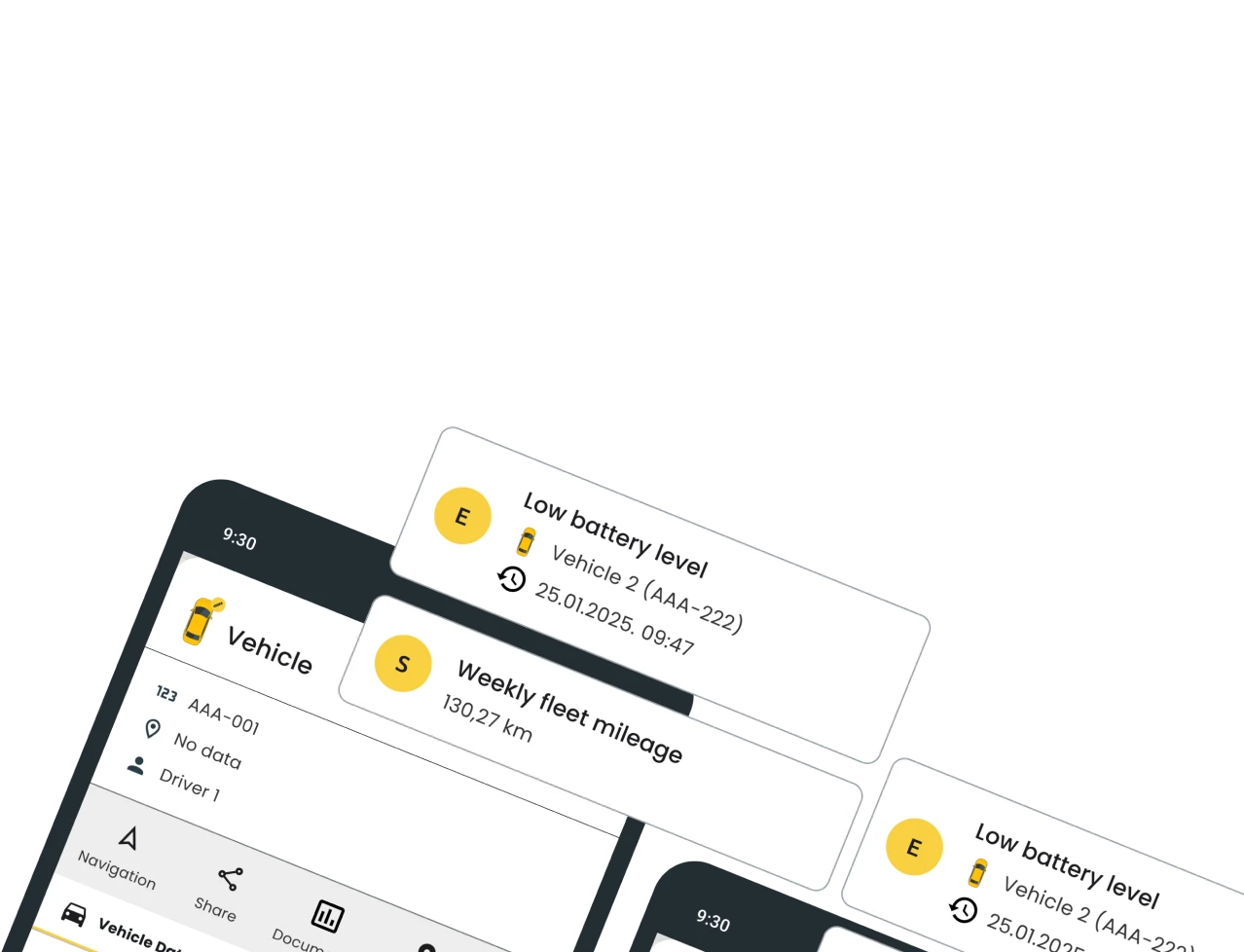 Image of an Android and an iOS device showing a continuously updated GPS tracking app, available as part of a subscription.